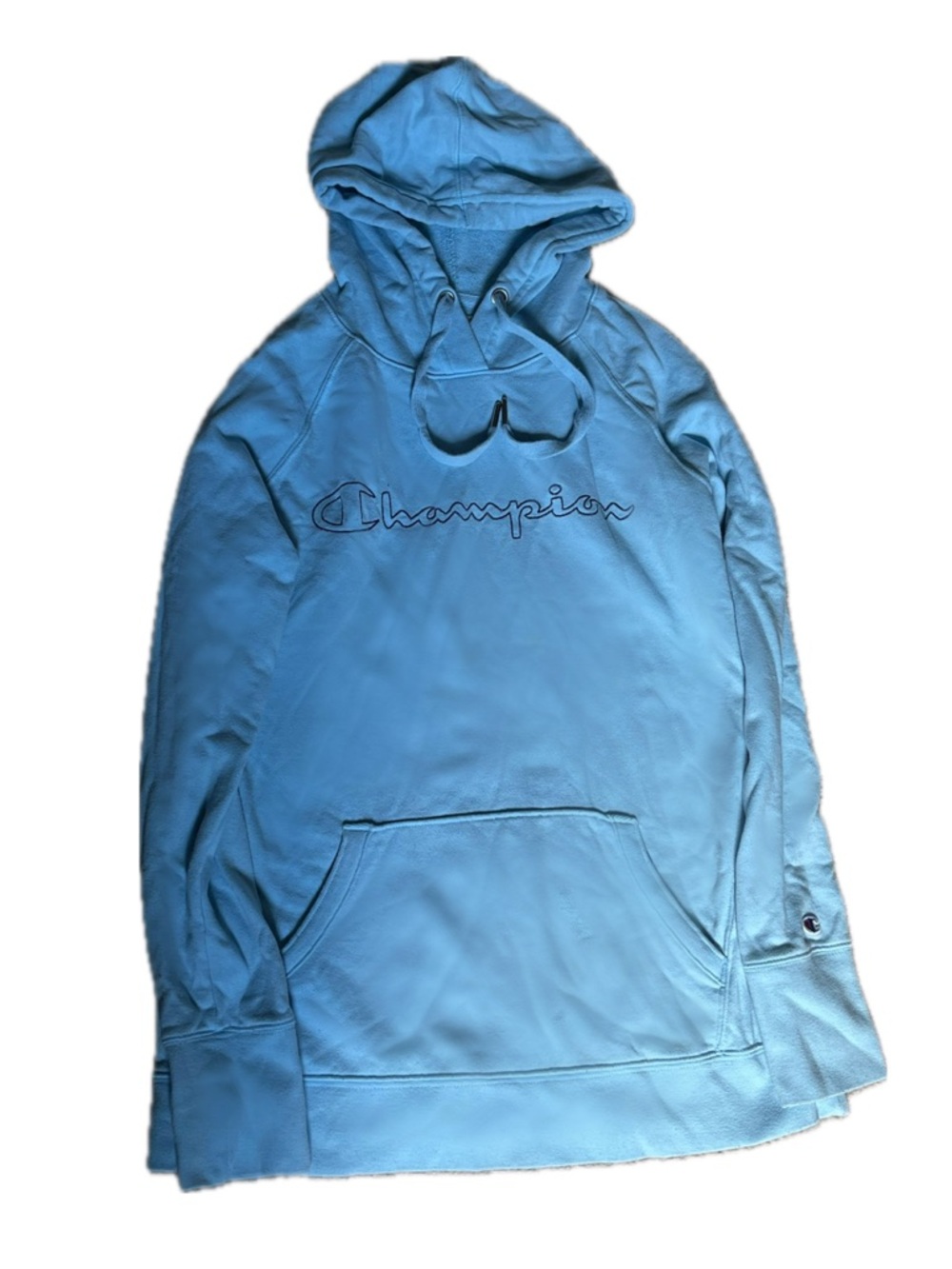 Champion Light Blue Hoodie with Script Logo Tag